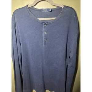 Polo Ralph Lauren Henley Shirt Men’s L Blue Long Sleeve Heritage P Logo